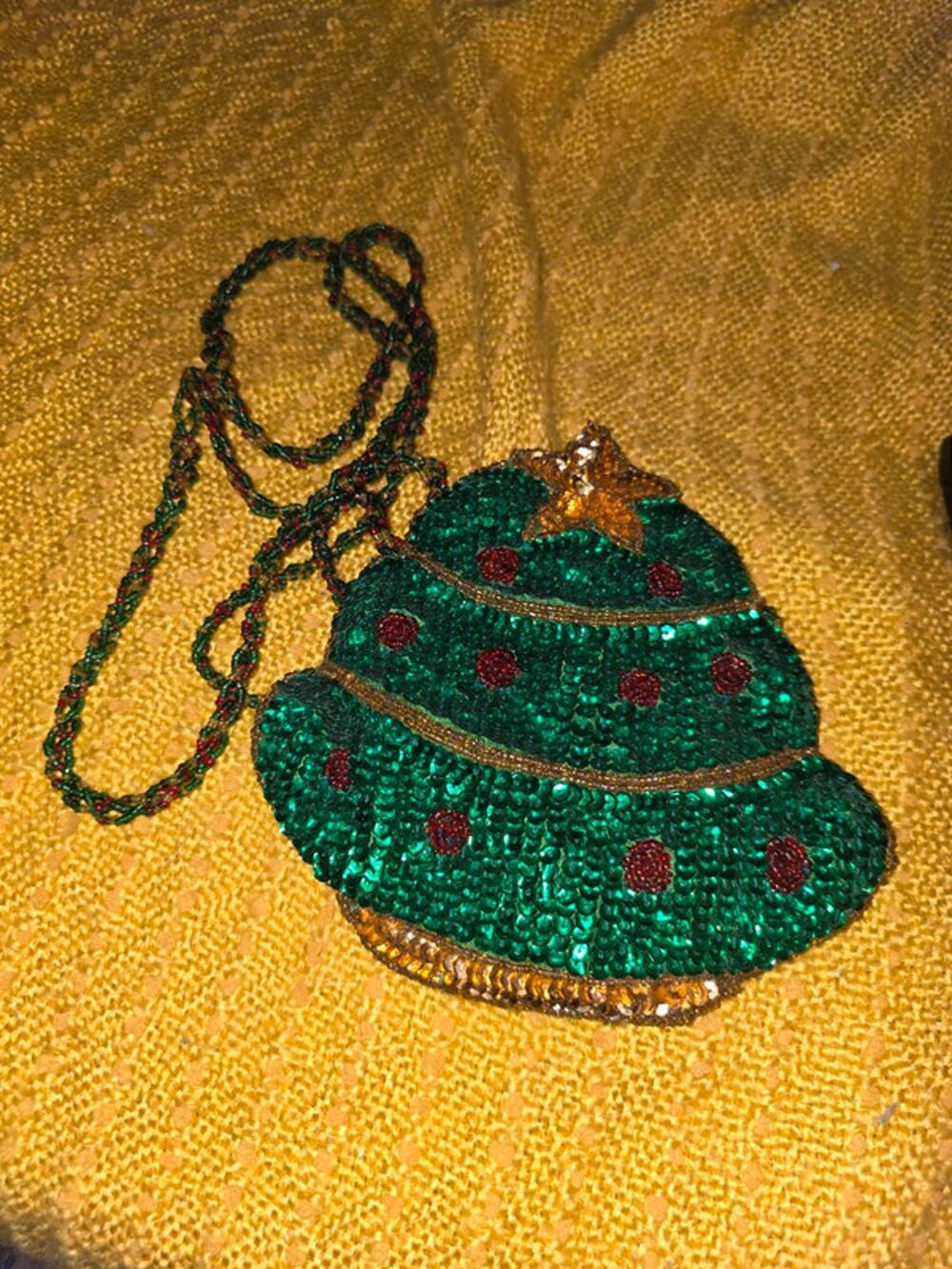Vintage Quacker Factory Sequined Christmas Tree Crossbody Bag